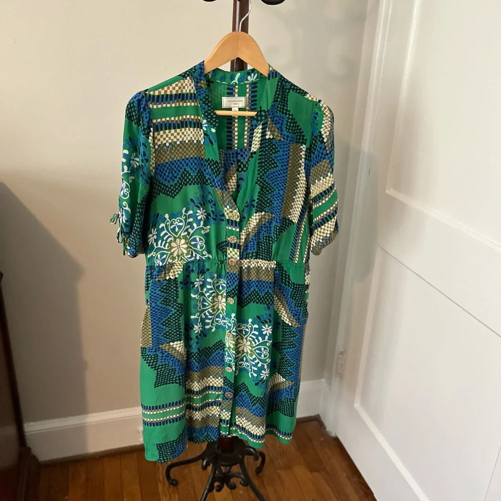 Moulinette Soeurs Green and Blue Geometric Midi Dress - Picture 2 of 7